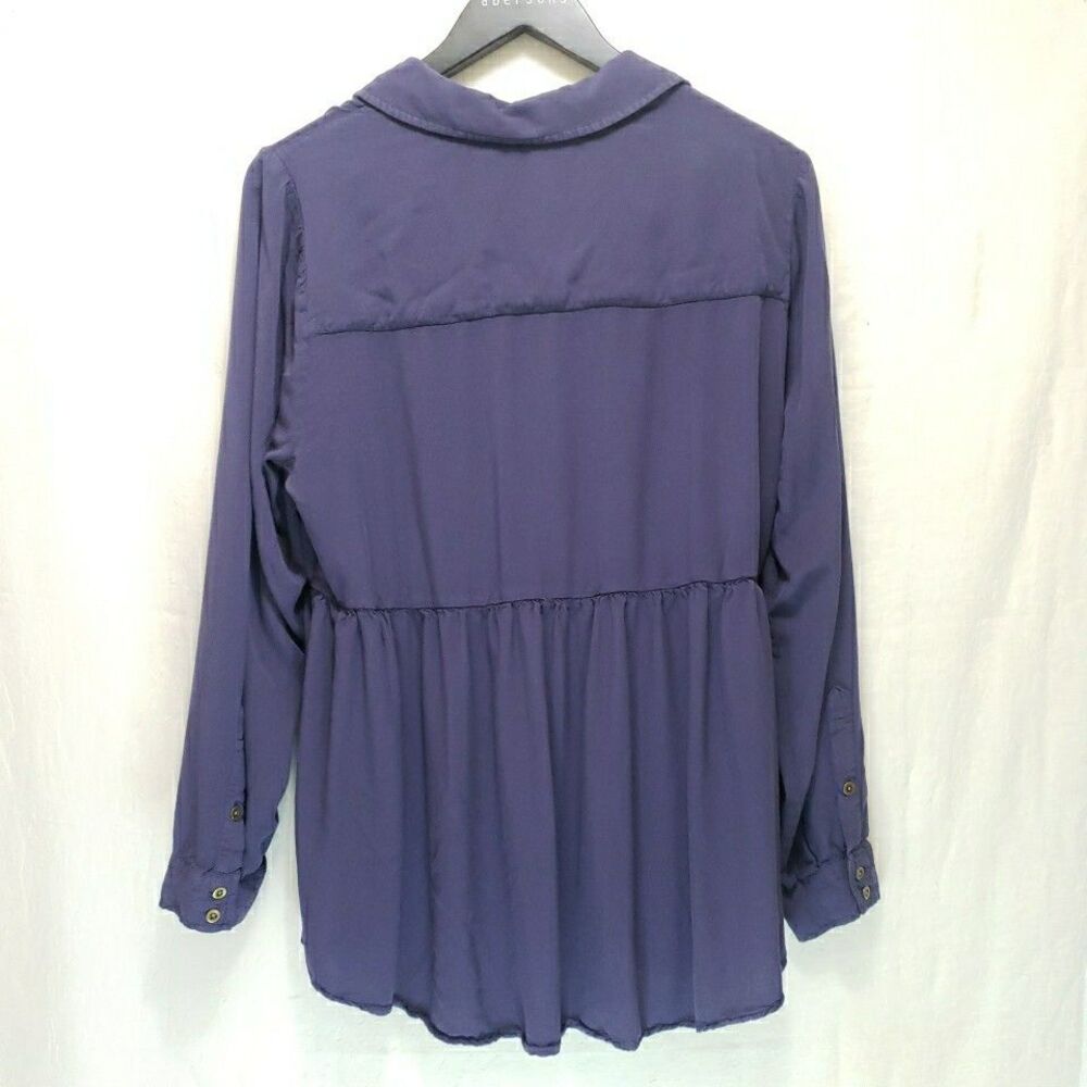 Torrid Navy Blue Challis Babydoll Blouse 0 XL 1X Long Sleeve Button Split Neck - Picture 4 of 10
